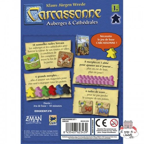 Carcassonne - Ext. 1 Auberges et Cathédrales - ZMA-70270 - Z-Man - Jeux de société - Le Nuage de Charlotte