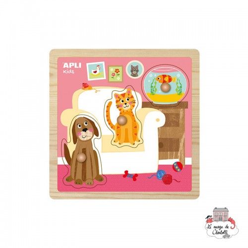 Puzzle à boutons en bois - Animaux - APL-15181 - APLI - Puzzle en bois - Le Nuage de Charlotte