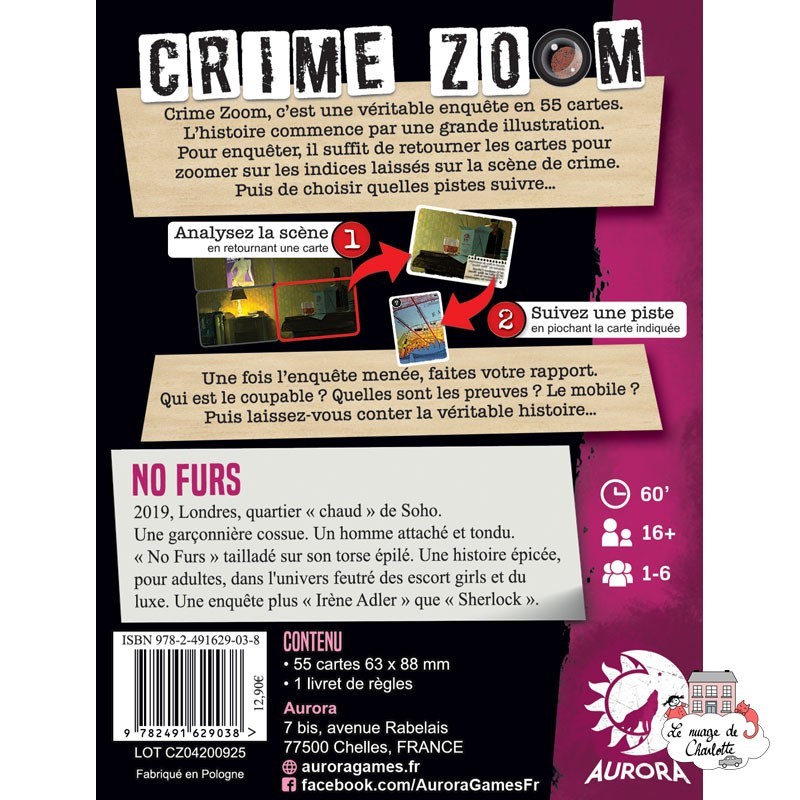 Crime Zoom – No Furs - AUR-01352 - Aurora Games - Jeux de société - Le Nuage de Charlotte