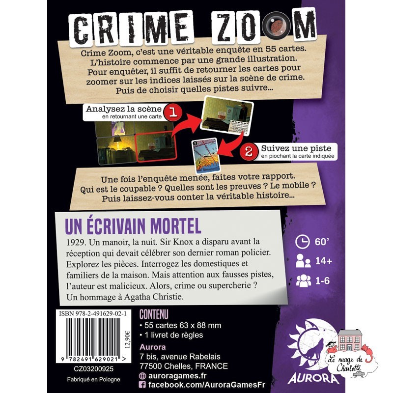 Crime Zoom – Un écrivain mortel - AUR-01351 - Aurora Games - Board Games - Le Nuage de Charlotte