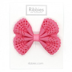 Eyelet Bow - Coral Pink - RIB-32692928446526 - Ribbies - Hair clips - Le Nuage de Charlotte