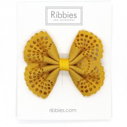 Eyelet Bow - Yellow Mustard - RIB-32692770832446 - Ribbies - Hair clips - Le Nuage de Charlotte