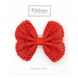 Eyelet Bow - Red - RIB-32692929003582 - Ribbies - Hair clips - Le Nuage de Charlotte