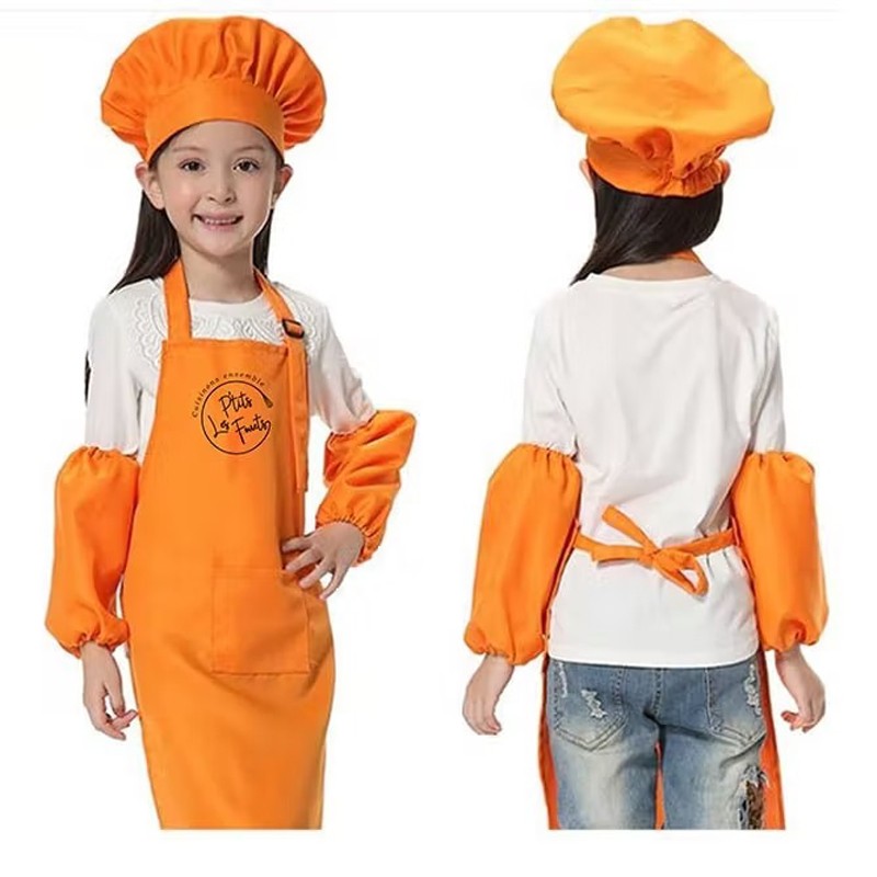 Apron-toque-sleeves set for children - Orange - LPF-TAB-ORA-2019 - Les P'tits Fouets - Supplies and Hobby - Le Nuage de Charl...