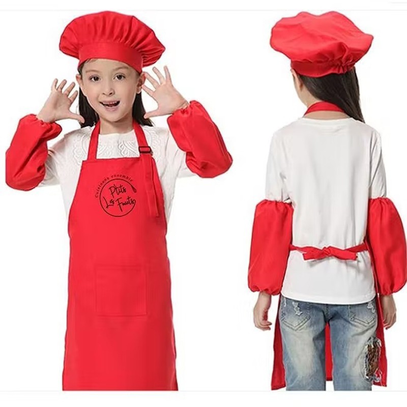 Apron-toque-sleeves set for children - Red - LPF-TAB-ROUGE-2019 - Les P'tits Fouets - Supplies and Hobby - Le Nuage de Charlotte