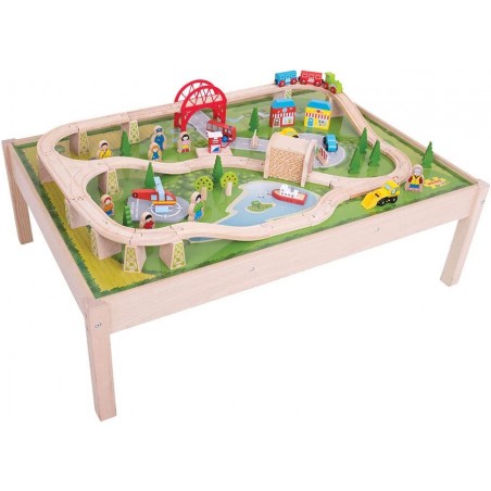 Ensemble Table et Circuit de Train Services - BIG-BJT040 - Bigjigs - Petits trains en bois - Le Nuage de Charlotte