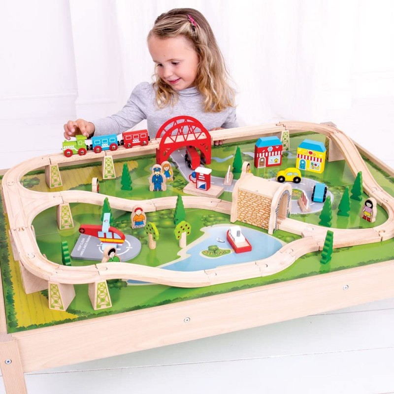 Ensemble Table et Circuit de Train Services - BIG-BJT040 - Bigjigs - Petits trains en bois - Le Nuage de Charlotte