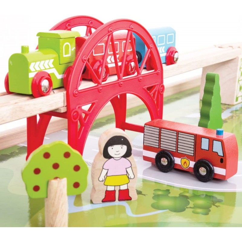 Ensemble Table et Circuit de Train Services - BIG-BJT040 - Bigjigs - Petits trains en bois - Le Nuage de Charlotte