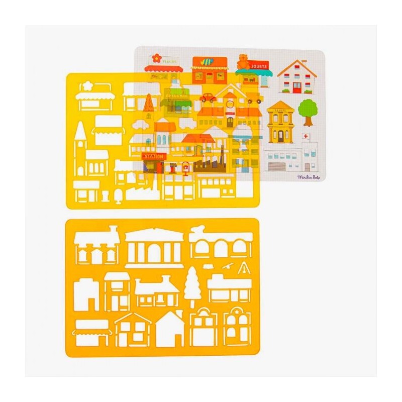 City drawing stencil set - MRY-713602 - Moulin Roty - Pencils - Le Nuage de Charlotte