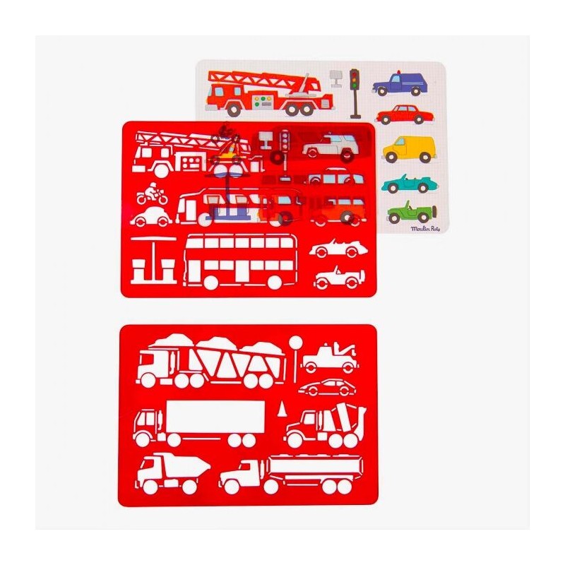 Vehicles drawing stencil set - MRY-713601 - Moulin Roty - Pencils - Le Nuage de Charlotte