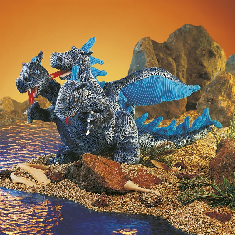 Blue Three-Headed Dragon - FLK-2387 - Folkmanis - Hand Puppets - Le Nuage de Charlotte