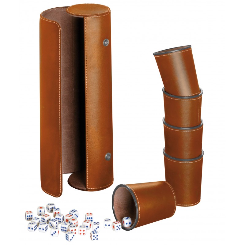 Set of 5 dice cups and case, brown, with 25 dice - PHIL-7996 - Philos - Board Games - Le Nuage de Charlotte