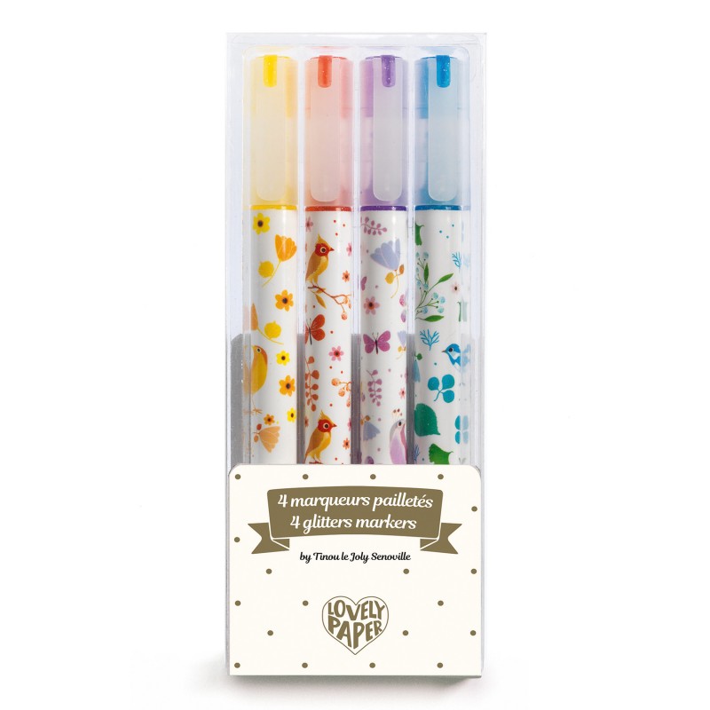 4 marqueurs pailletés Tinou - DJE-DD03740 - Djeco - Stylos, crayons, ... - Le Nuage de Charlotte