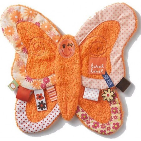 Doudou en tissu papillon orange - LABE-LLPAPILLON - Label Label - Mes Doudous - Le Nuage de Charlotte