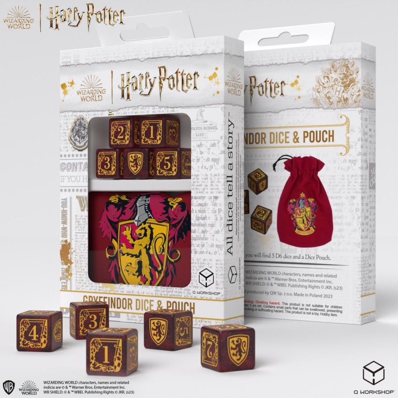 Harry Potter - Dés et Sac Gryffondor [5 dés] - QWO-190142/2023/1/A/D6B - Q Workshop - Dés, sacs et autres accessoires - Le Nu...