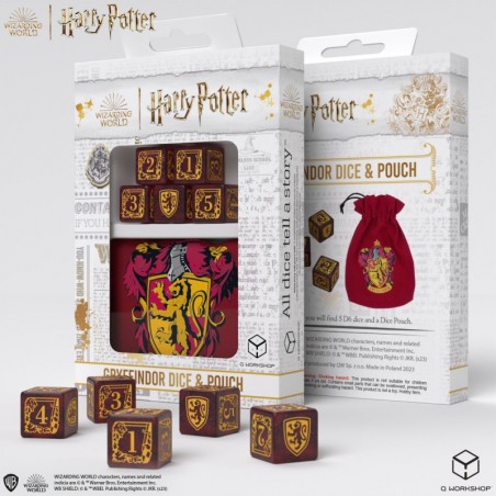 Harry Potter - Gryffindor Dice & Pouch [5 dices] - QWO-190142/2023/1/A/D6B - Q Workshop - Dices, bags and other accessories -...