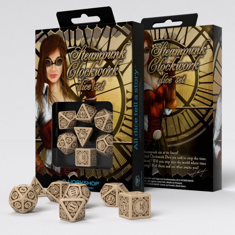 Steampunk Clockwork Dice Set - Beige & brown [7 dices] - QWO-SSTC04 - Q Workshop - Dices, bags and other accessories - Le Nua...