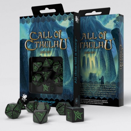 Set de dés Call of Cthulhu 7th Edition - Noir & vert [7 dés] - QWO-SCTH21 - Q Workshop - Dés, sacs et autres accessoires - Le...