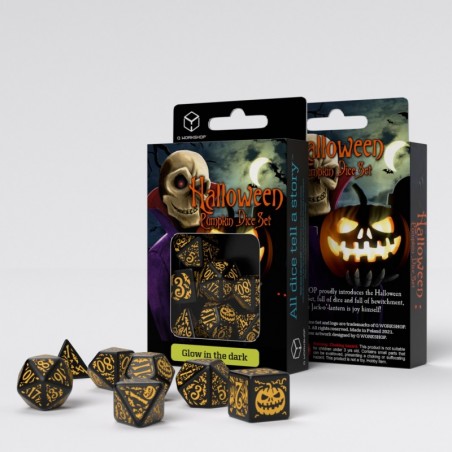 Halloween Pumpkin - Jack O’Lantern Dice Set [7 dices] - QWO-SHAP02 - Q Workshop - Dices, bags and other accessories - Le Nuag...