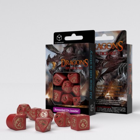 Dragons Modern Dice Set - Ruby [7 dices] - QWO-RDRA08 - Q Workshop - Dices, bags and other accessories - Le Nuage de Charlotte