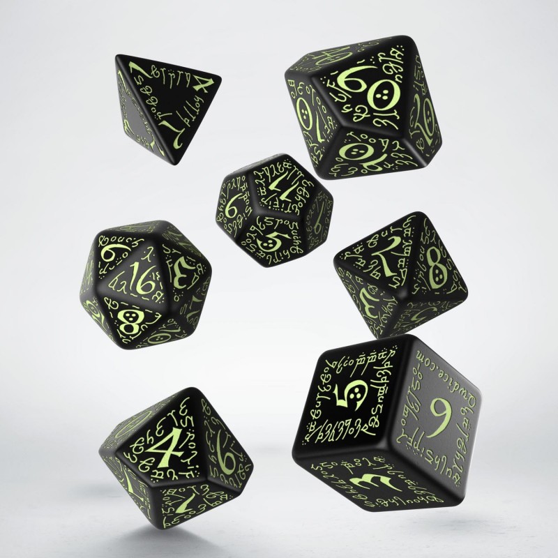 Elvish Dice Set - Black & glow-in-the-dark [7 dices] - QWO-SELV04 - Q Workshop - Dices, bags and other accessories - Le Nuage...