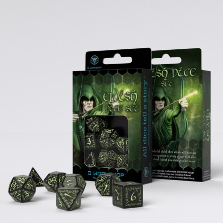 Elvish Dice Set - Black & glow-in-the-dark [7 dices] - QWO-SELV04 - Q Workshop - Dices, bags and other accessories - Le Nuage...