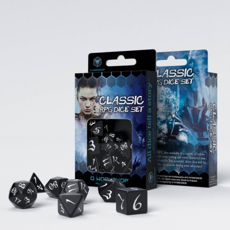 Classic Dice Set - Black & white [7 dices] - QWO-SCLE01 - Q Workshop - Dices, bags and other accessories - Le Nuage de Charlotte