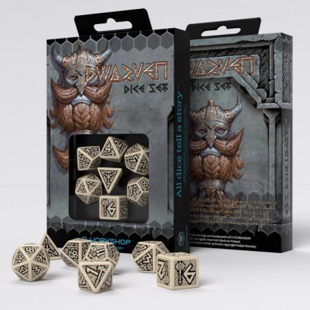 Dwarven Dice Set - Beige & black [7 dices] - QWO-SDWA01 - Q Workshop - Dices, bags and other accessories - Le Nuage de Charlotte