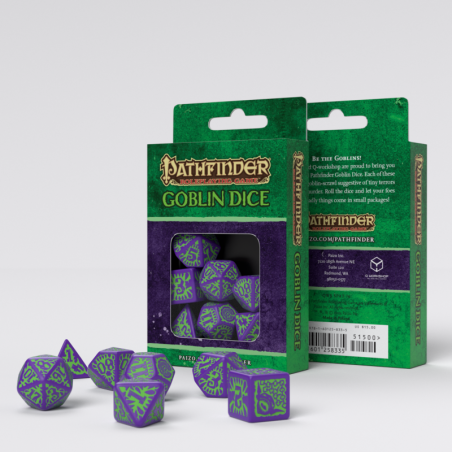 Set de dés Pathfinder Goblin - Violet & vert [7 dés] - QWO-SPAT18 - Q Workshop - Dés, sacs et autres accessoires - Le Nuage d...