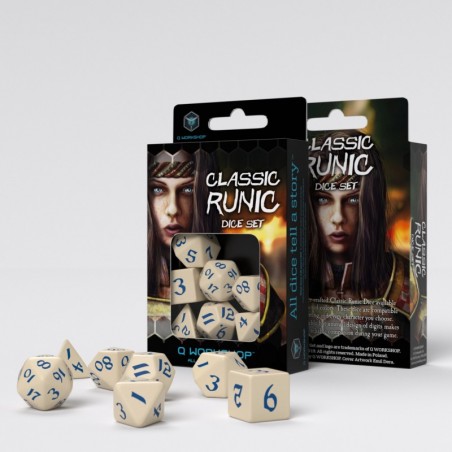 Classic Runic Dice Set - Beige & bleu [7 dices] - QWO-SCLR06 - Q Workshop - Dices, bags and other accessories - Le Nuage de C...