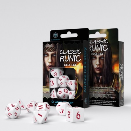 Classic Runic Dice Set - White & red [7 dices] - QWO-SCLR04 - Q Workshop - Dices, bags and other accessories - Le Nuage de Ch...