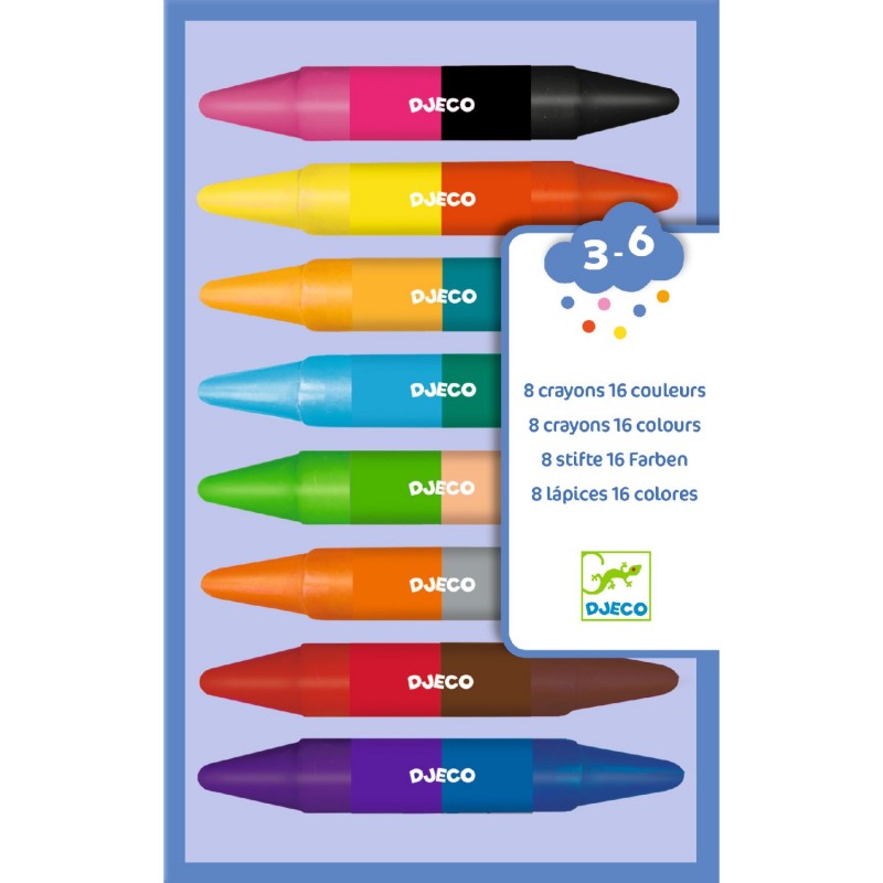 8 crayons doubles côtés - DJE-DJ08874 - DJECO - Stylos, crayons, ... - Le Nuage de Charlotte