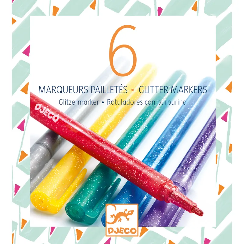 6 marqueurs pailletés classique - DJE-DJ08871 - DJECO - Stylos, crayons, ... - Le Nuage de Charlotte