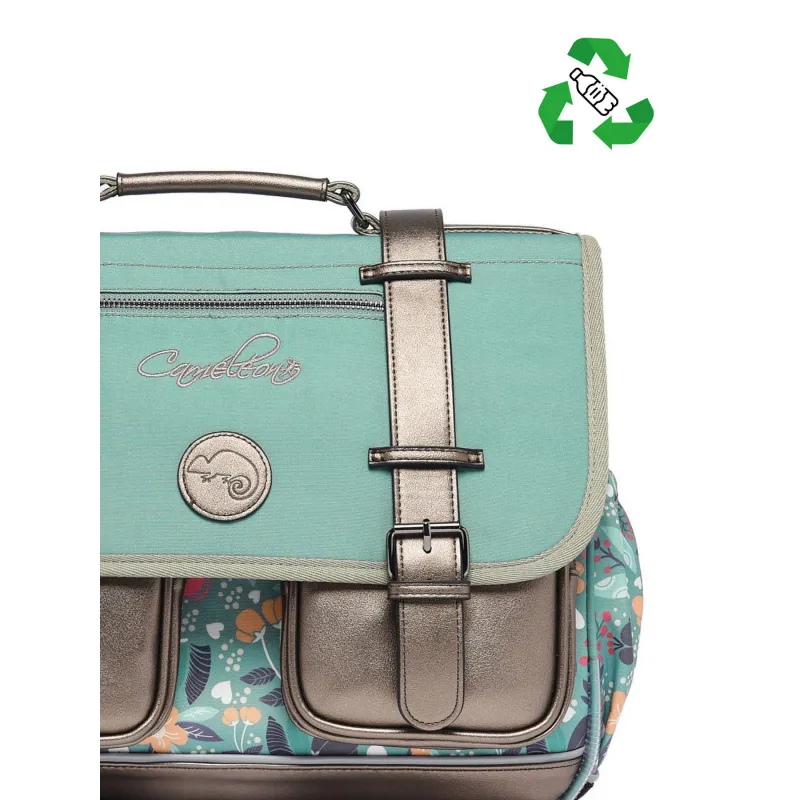 Cartable Vintage Fantasy 38 cm - Green Flowers - CAME-VIG-CA38-35N - Caméléon - Cartables et sac à dos - Le Nuage de Charlotte