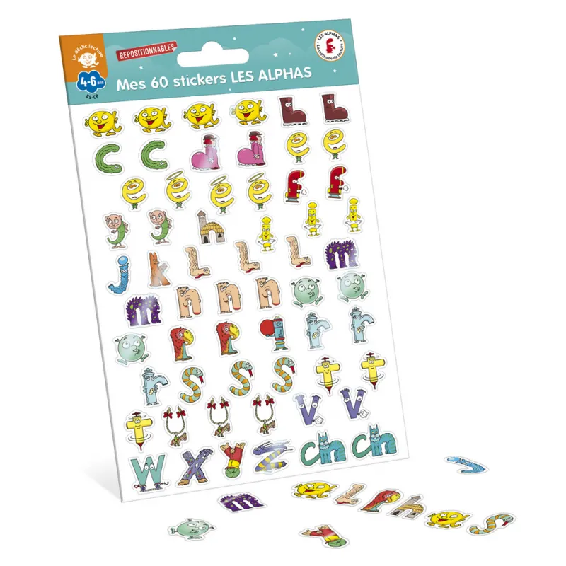 Planche de 60 stickers repositionnables Les Alphas - 60 autocollants 3D - RAL-9782366471489 - Editions Récréalire - Learn whi...