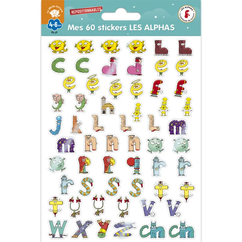 Planche de 60 stickers repositionnables Les Alphas - 60 autocollants 3D - RAL-9782366471489 - Editions Récréalire - Learn whi...