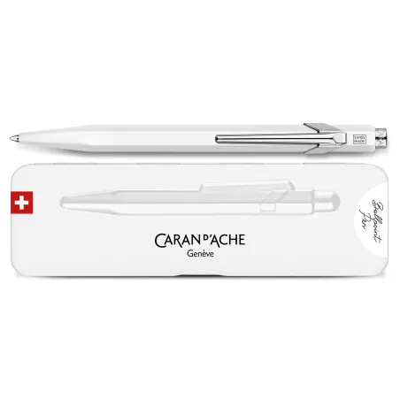 Caran d'Ache - Stylo Bille 849 POPLINE Blanc avec Étui - CARA-0849.555 - Caran d'Ache - Stylos, crayons, ... - Le Nuage de Ch...