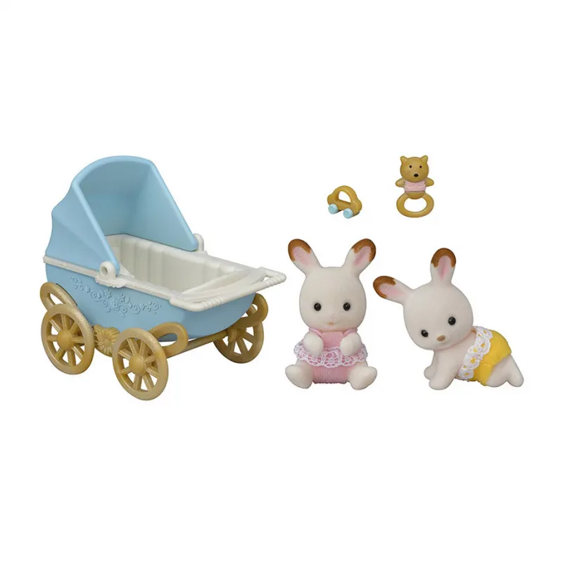 Sylvanian Families - Les jumeaux lapin chocolat et poussette double - EPO-5432 - Epoch - Sylvanian Families - Le Nuage de Cha...