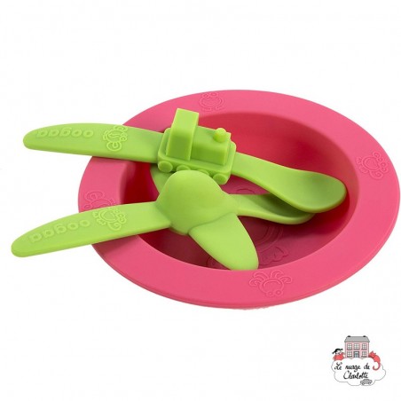 Ensemble repas en silicone rose / vert - OOG813 - Oogaa - Assiettes et Bols - Le Nuage de Charlotte