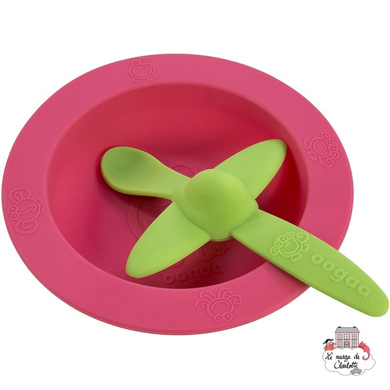 Ensemble repas en silicone rose / vert - OOG813 - Oogaa - Assiettes et Bols - Le Nuage de Charlotte