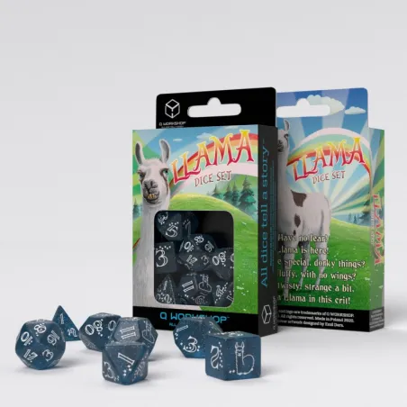 Set de dés Shimmering Llama - Bleu foncé et blanc scintillants [7 dés] - QWO-SLLA03 - Q Workshop - Dés, sacs et autres access...