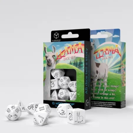 Bright Llama Dice Set - White & black [7 dices] - QWO-SLLA02 - Q Workshop - Dices, bags and other accessories - Le Nuage de C...