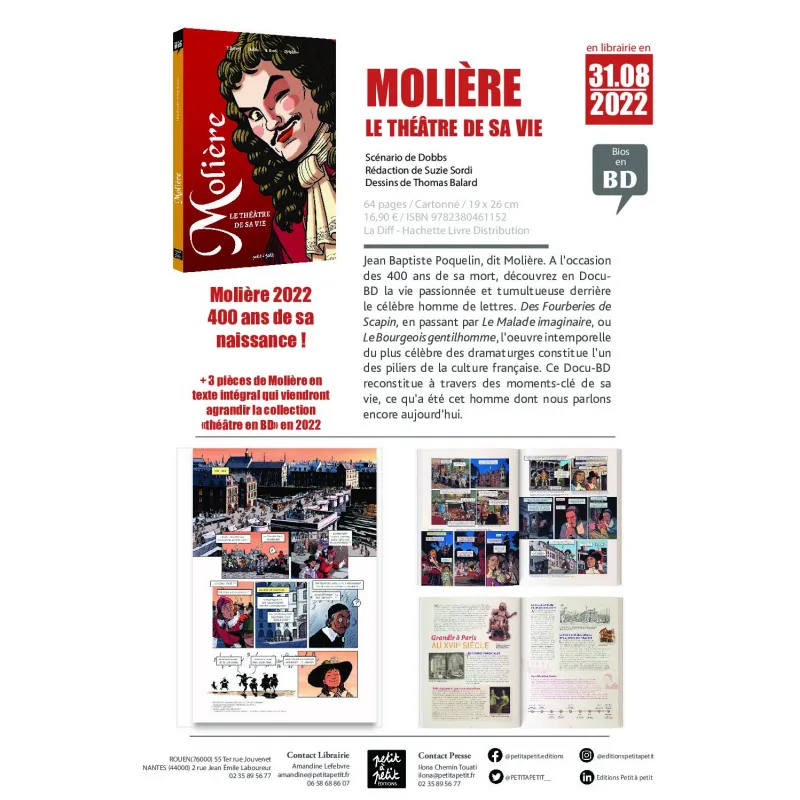 Molière - Le théâtre de sa vie - PAP-9782380461152 - Petit à petit - Documentaires - Le Nuage de Charlotte