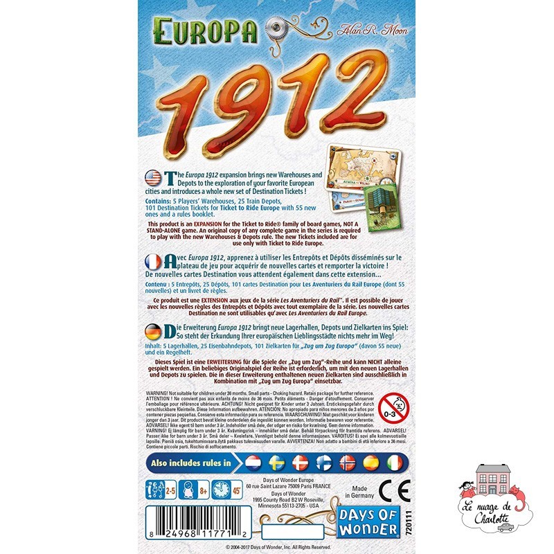 Les Aventuriers du Rail - Ext. Europa 1912 - DOW-7581 - Days of Wonder - Jeux de société - Le Nuage de Charlotte