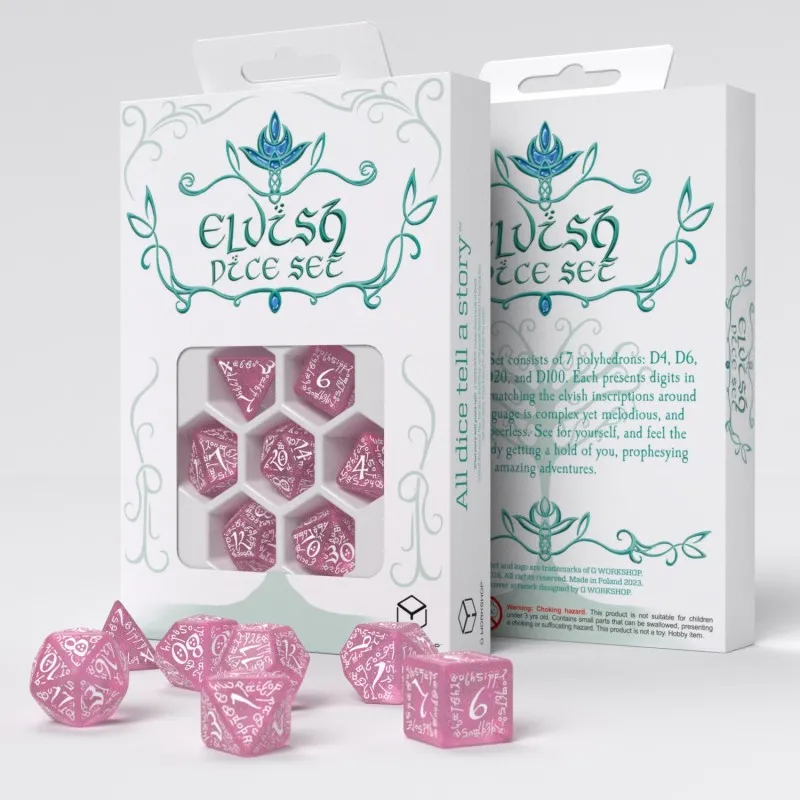 Elvish Shimmering pink & White Dice Set - QWO-SELV11 - Q Workshop - Dés, sacs et autres accessoires - Le Nuage de Charlotte