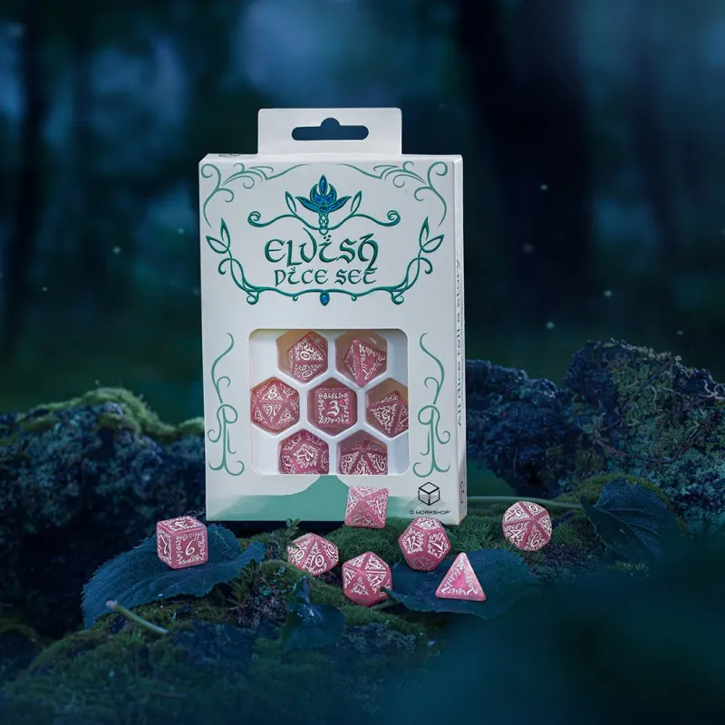 Elvish Shimmering pink & White Dice Set - QWO-SELV11 - Q Workshop - Dices, bags and other accessories - Le Nuage de Charlotte