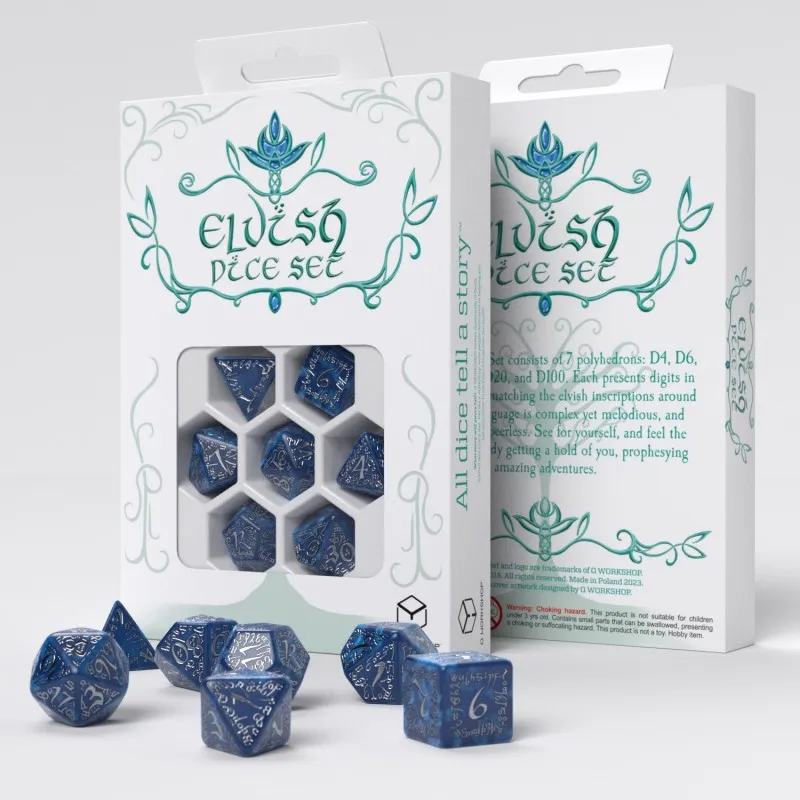 Elvish Cobalt & Silver Dice Set - QWO-SELV10 - Q Workshop - Dices, bags and other accessories - Le Nuage de Charlotte