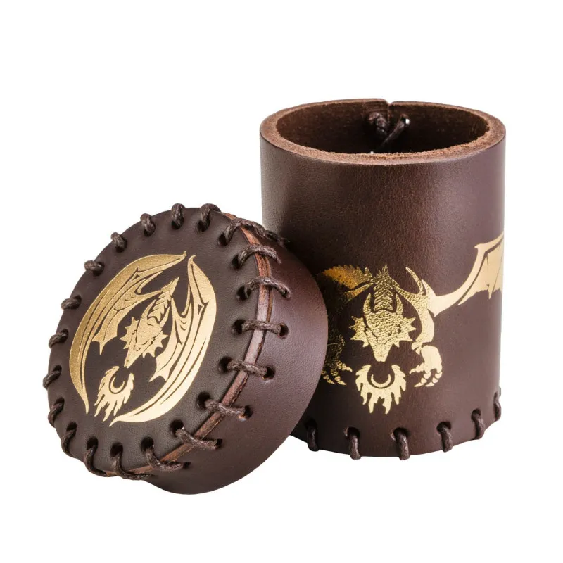 Flying Dragon Brown & golden Leather Dice Cup - QWO-CFDR102 - Q Workshop - Dices, bags and other accessories - Le Nuage de Ch...