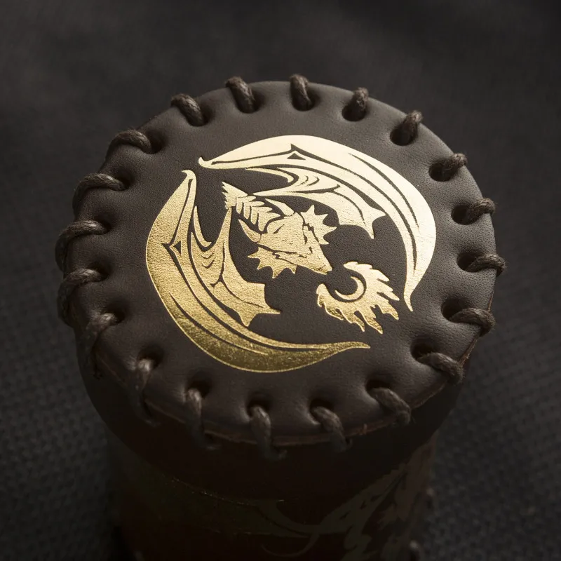 Flying Dragon Brown & golden Leather Dice Cup - QWO-CFDR102 - Q Workshop - Dices, bags and other accessories - Le Nuage de Ch...