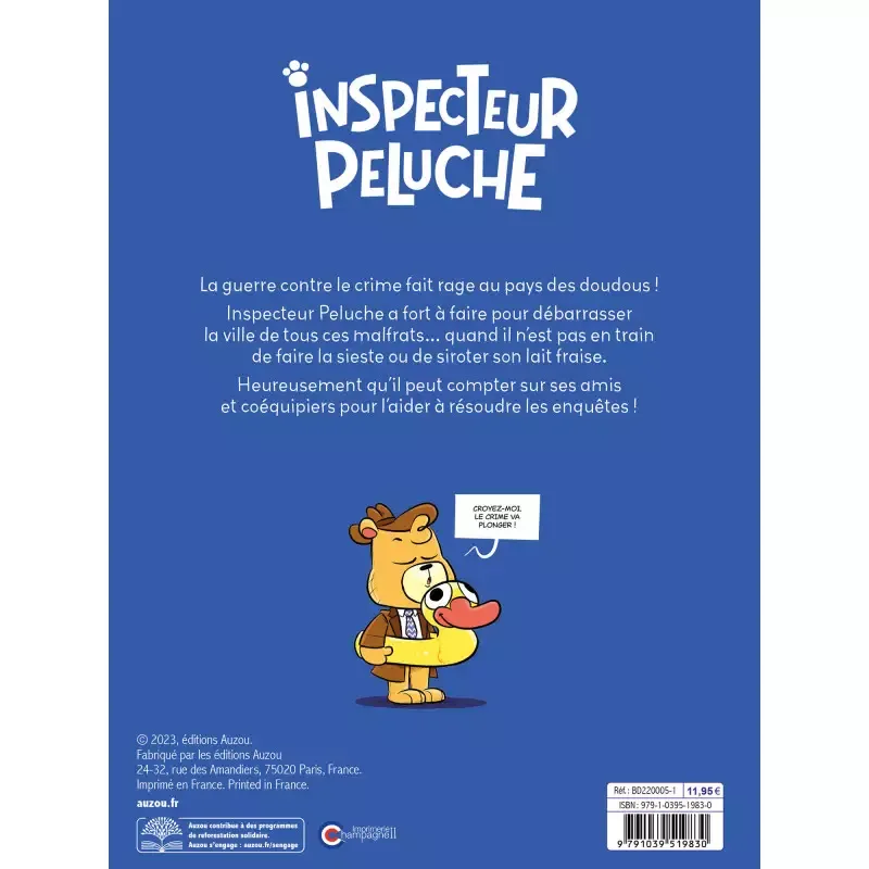 Inspecteur peluche - Tome 1 - Un vrai dur chez les doudous - AUZ-9791039519830 - Editions Auzou - Comics - Le Nuage de Charlotte